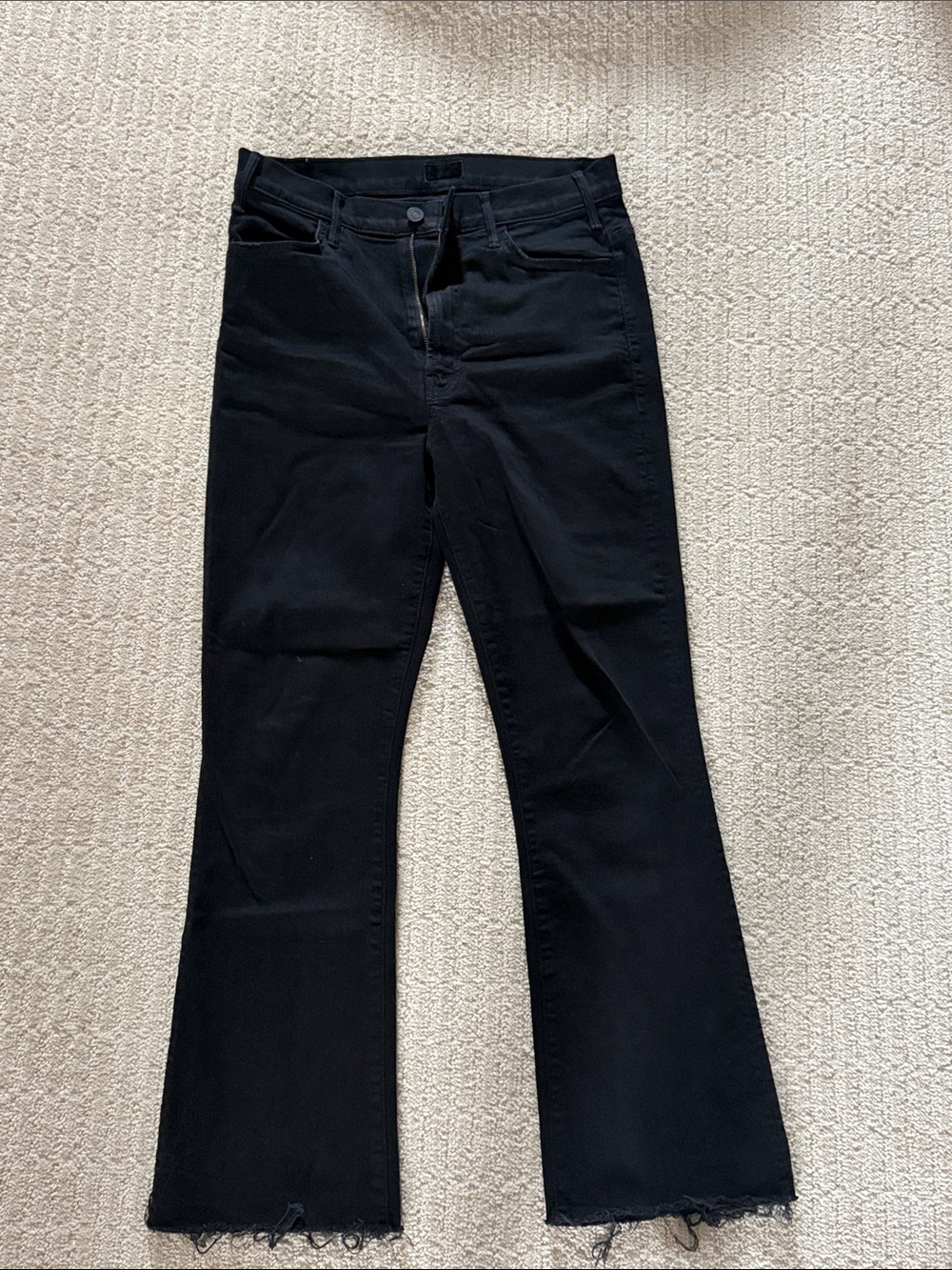 MOTHER Black Flare Jeans with Raw Hem